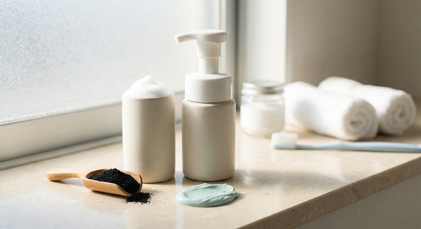 炭とクレイのさっぱりした洗い上がりをイメージしたビフェスタ向けの説明画像