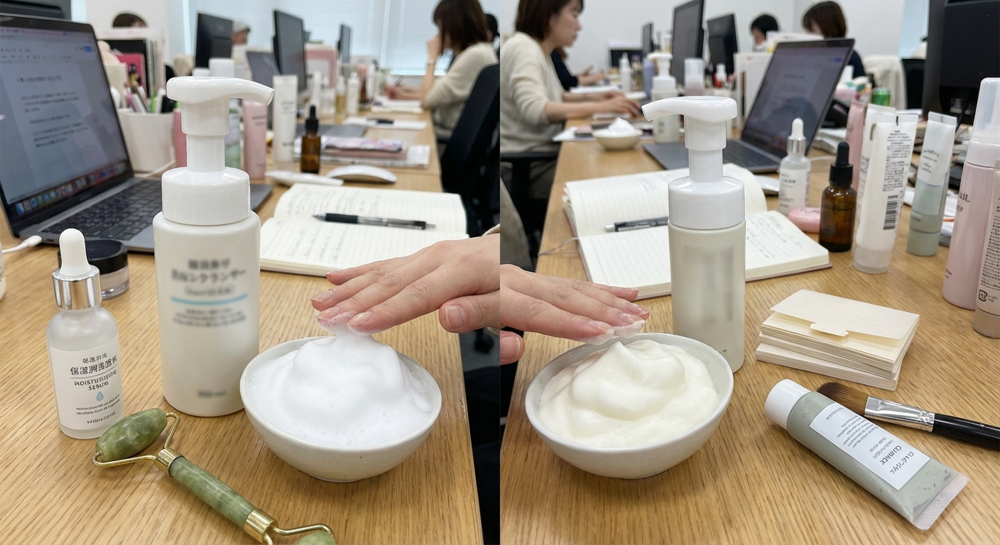 乾燥肌と脂性肌で洗い上がりの好みが異なることを表現したイメージ