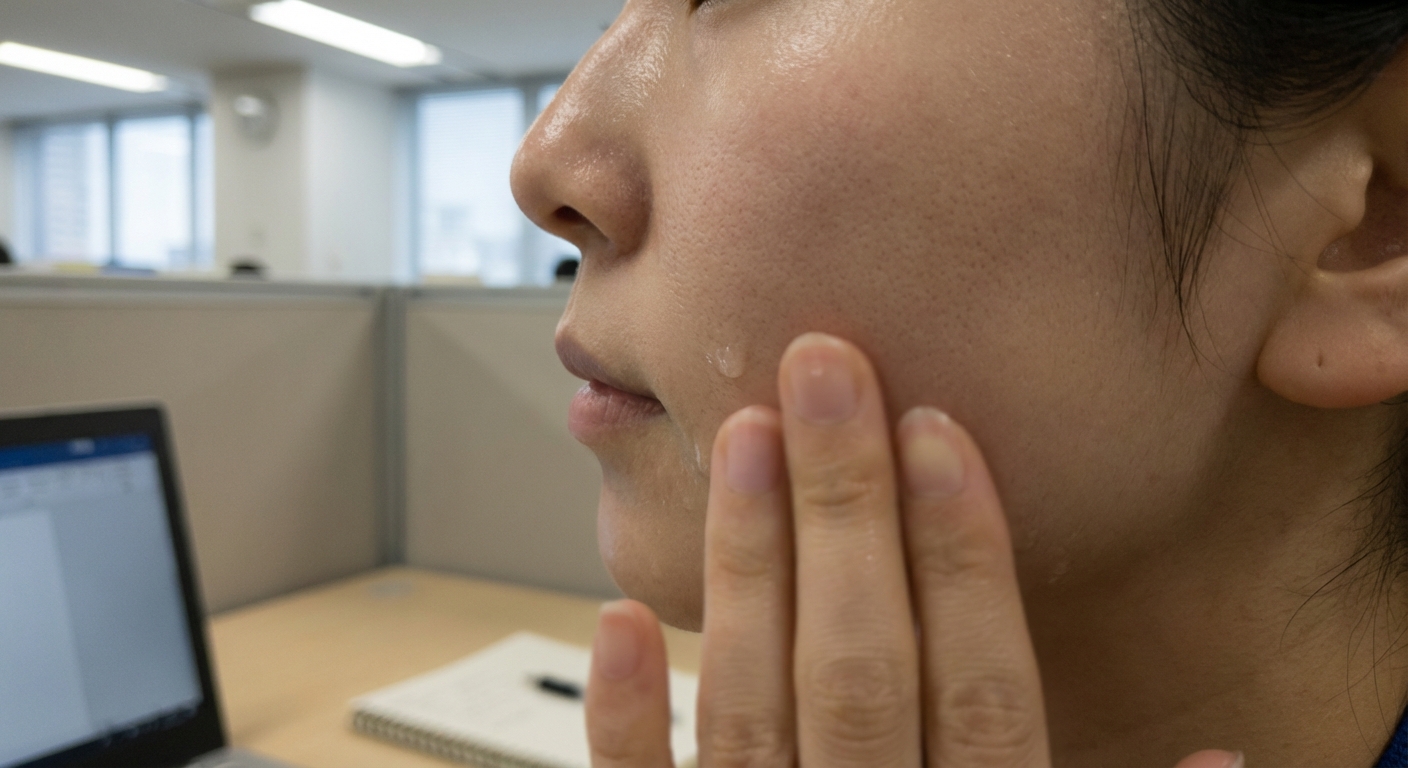 洗顔後に化粧水・乳液でスキンケアを続けるイメージ